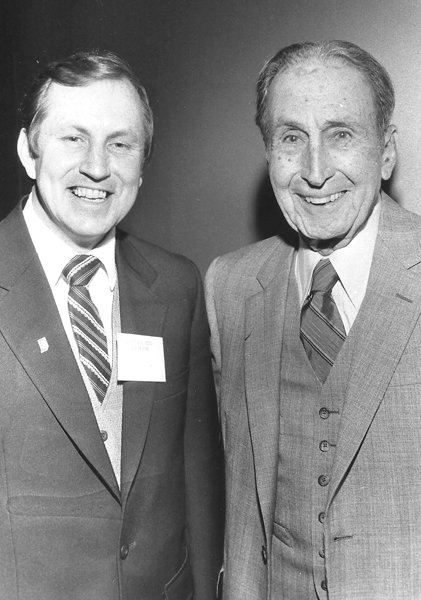 Dick Haslam (left) is pictured with legendary Butler coach Tony Hinkle (right). Haslam played for Hinkle during his time at Butler.